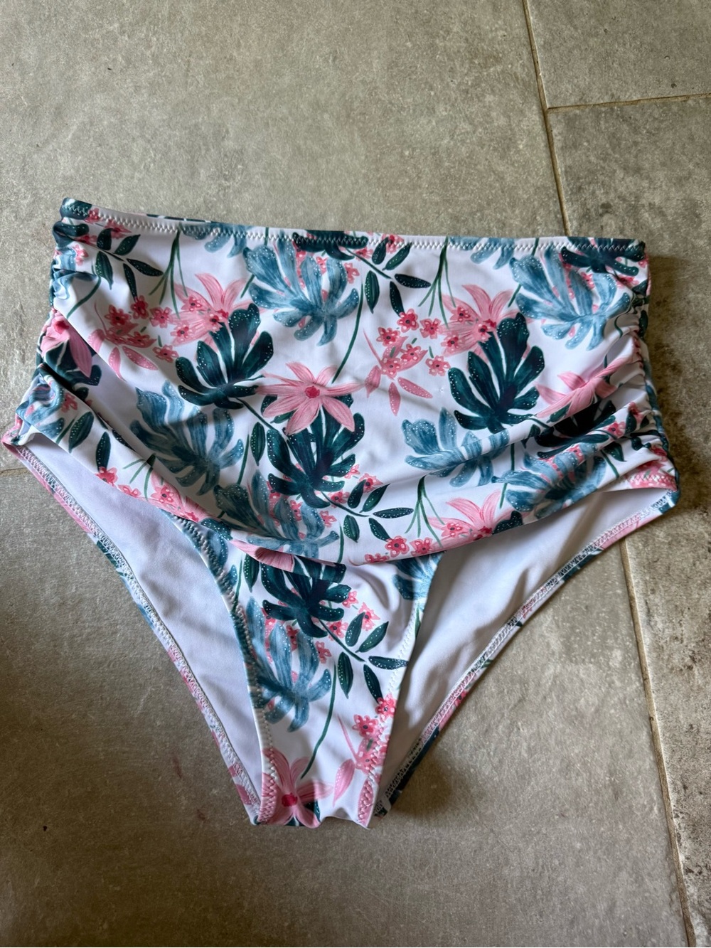 High-Waist Floral Swim Bottoms - Pink & Teal